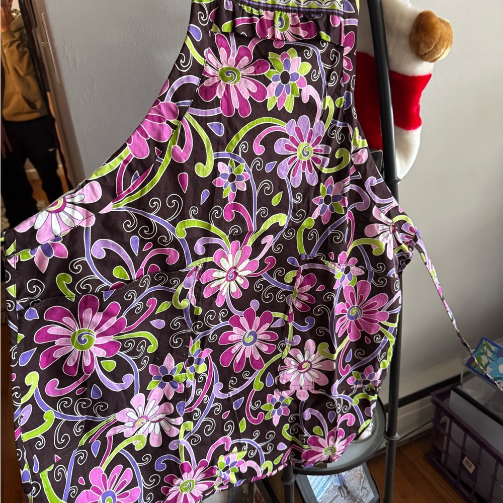 Vera Bradley gently loved Floral Apron with Pink and Green Accents